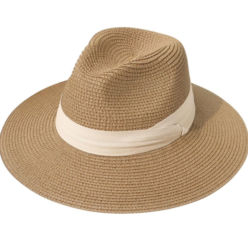 Women's Wide Brim Straw Panama Beach Sun Vacation Fadora Hat